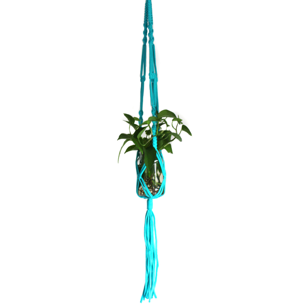 recycled macrame plant hanger peocock green by Knotty