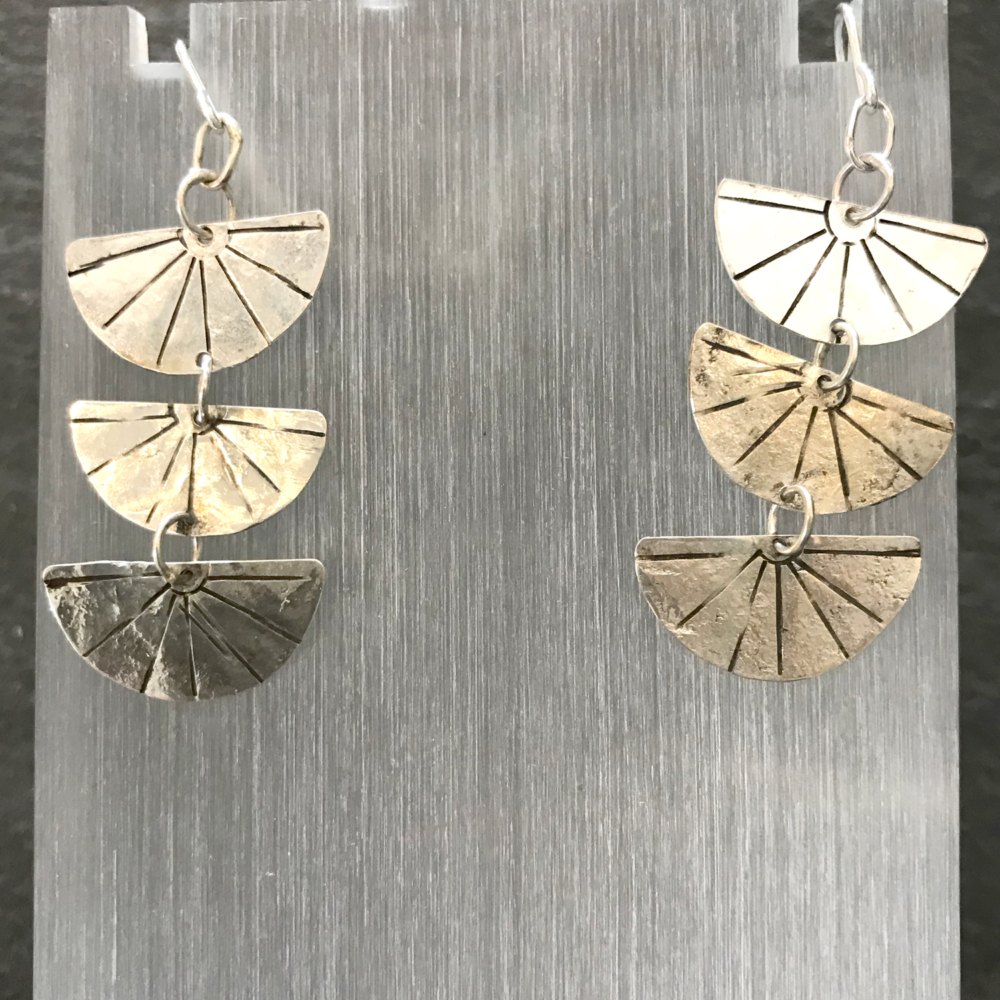 MSJ50 three Tiered Silver Sunrise Earrings