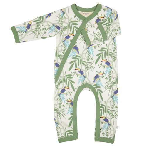 kimono romper toucans blue by pigeon organics SS2024