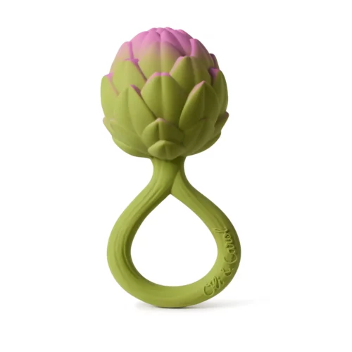 artichoke rattle teether natural rubber by Oli & Carol